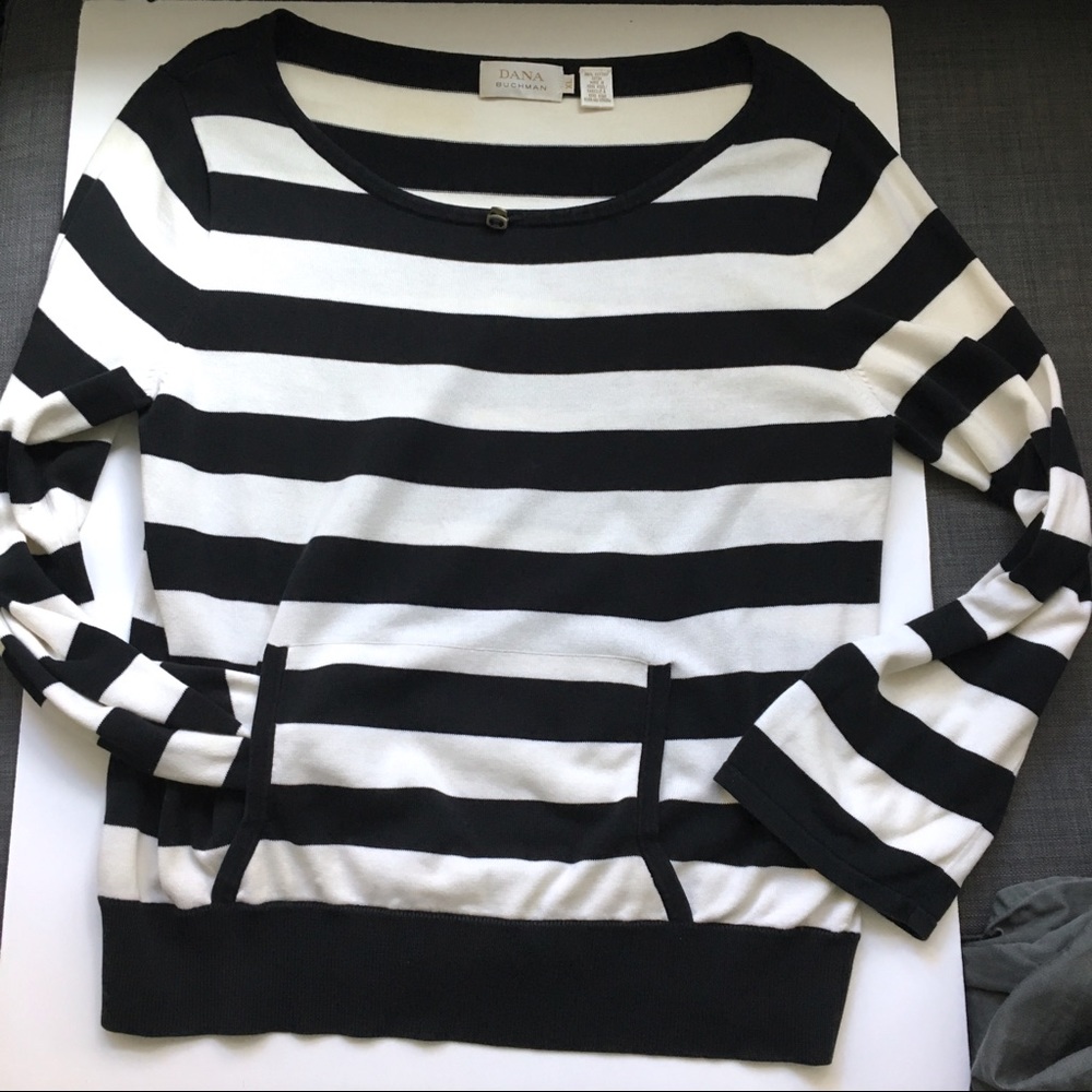 DANA BUCHMAN B&W Striped Knit Top